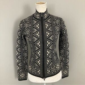 Neve fair isle sweater Nordic style full zip up 100% wool size XS